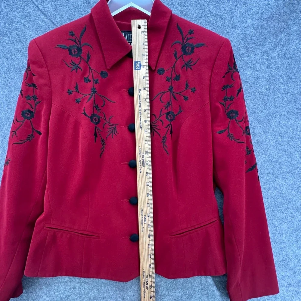 Hairston Roberson Women Embroidered‎ Button Front Jacket Sz 10 Red Western Rodeo